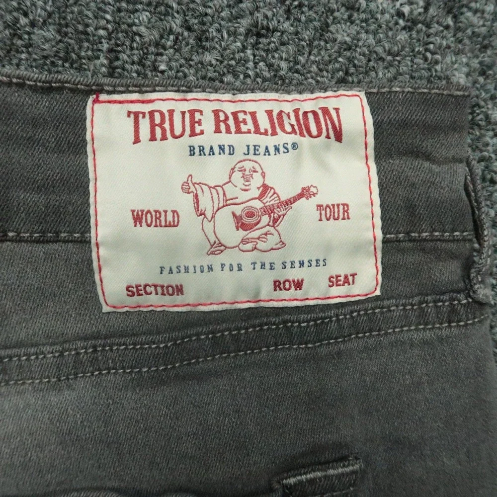 True Religion Jeans Mens 40x32 Gray Charcoal‎ Rocco Relaxed Skinny No Flap NWT